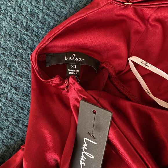 Romantic Nights Burgundy Satin Ruffled Bodycon Mini Dress - Picture 3 of 4